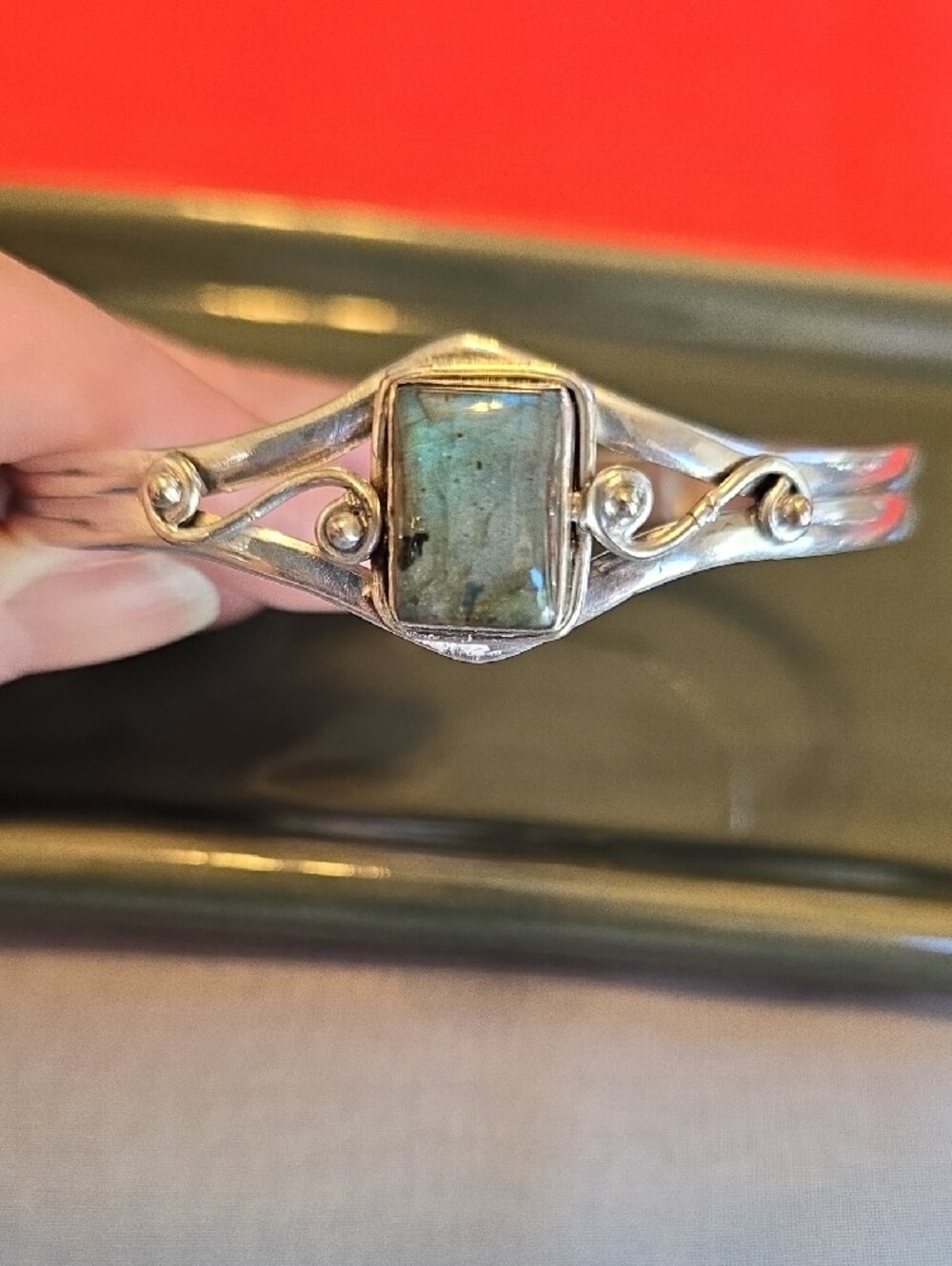 Boho Artisan Sterling Silver 925 Labradorite Cuff Bracelet - Picture 4 of 16